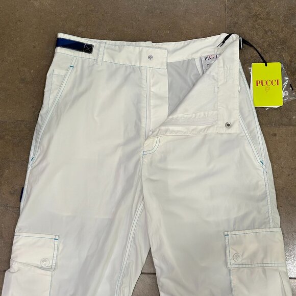 Emilio Pucci Silk Iride-Print Straight-Leg Cargo Straight Trousers (White Multi) - Picture 12 of 16